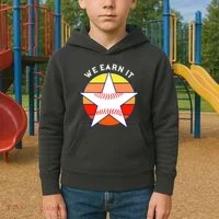We Earn It Houston Throwback Baseball Star Kids Hoodie thumb 2
