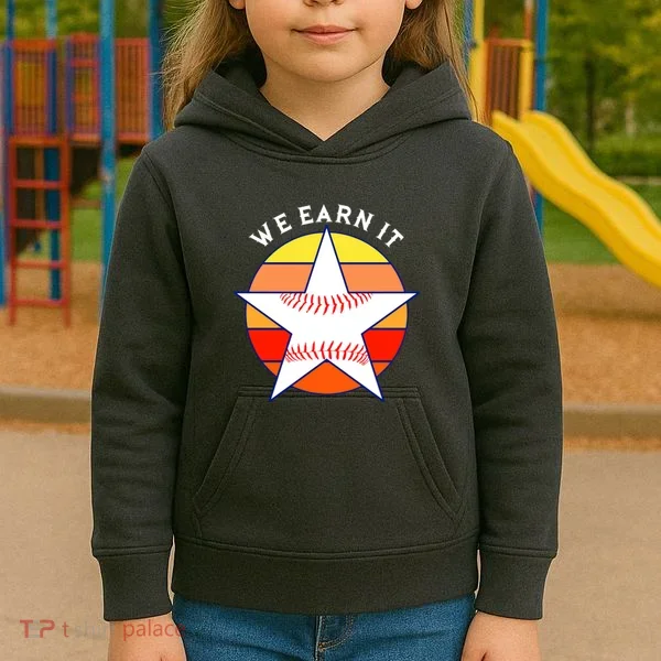 We Earn It Houston Throwback Baseball Star Kids Hoodie
