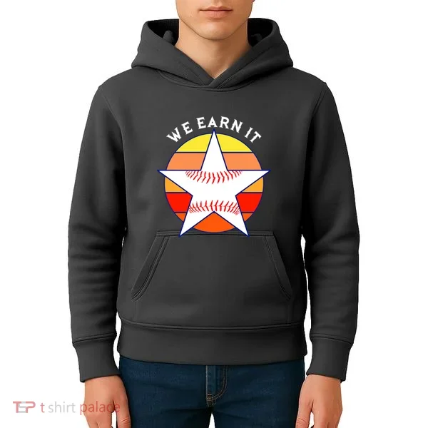 We Earn It Houston Throwback Baseball Star Kids Hoodie
