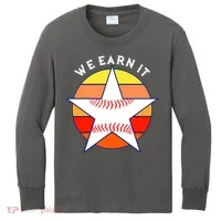 We Earn It Houston Throwback Baseball Star Kids Long Sleeve Shirt thumb 0