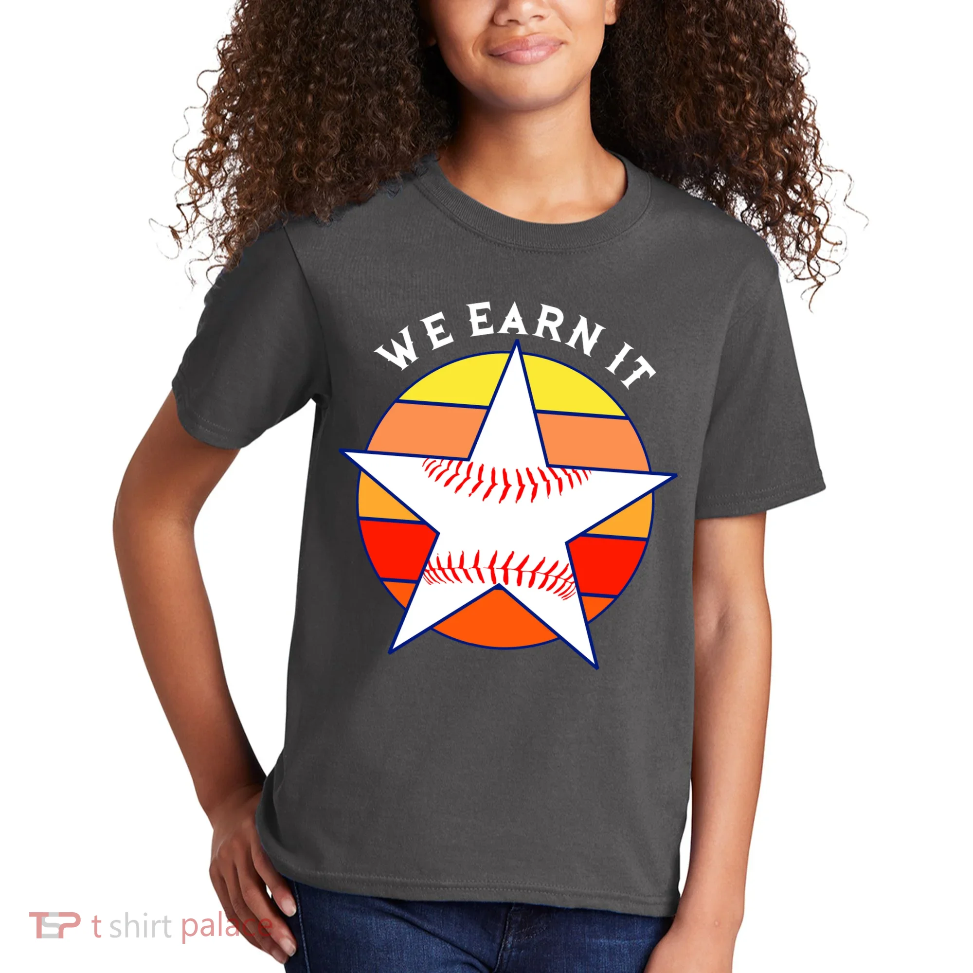 We Earn It Houston Throwback Baseball Star Kids T-Shirt