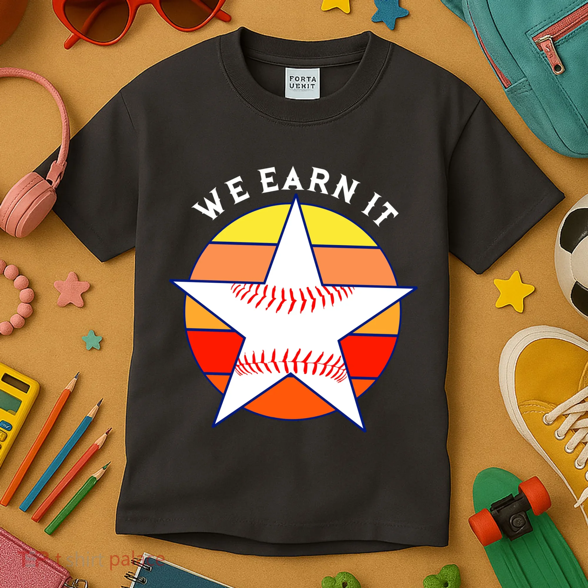 We Earn It Houston Throwback Baseball Star Kids T-Shirt