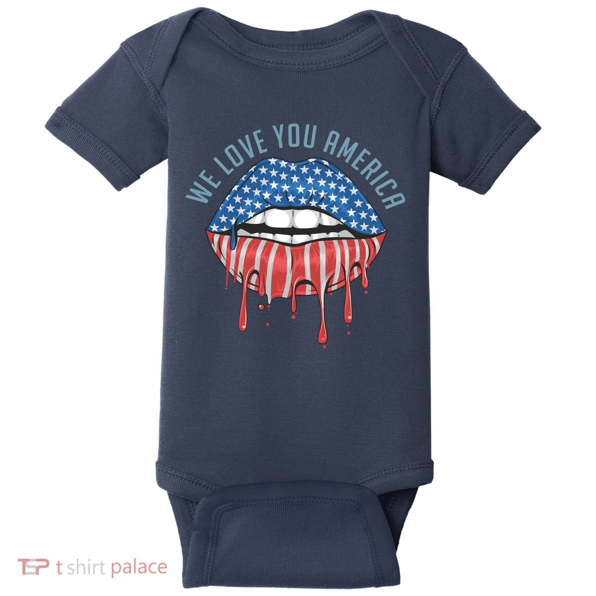 We Love You America Lips Baby Bodysuit