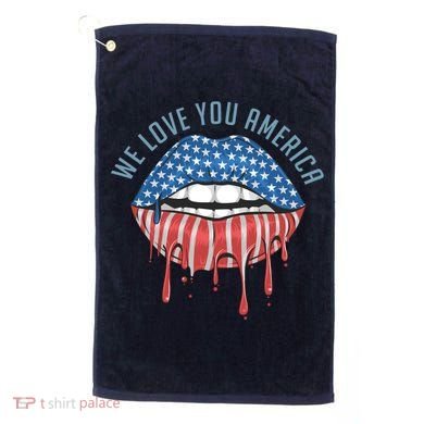 We Love You America Lips Golf Towel