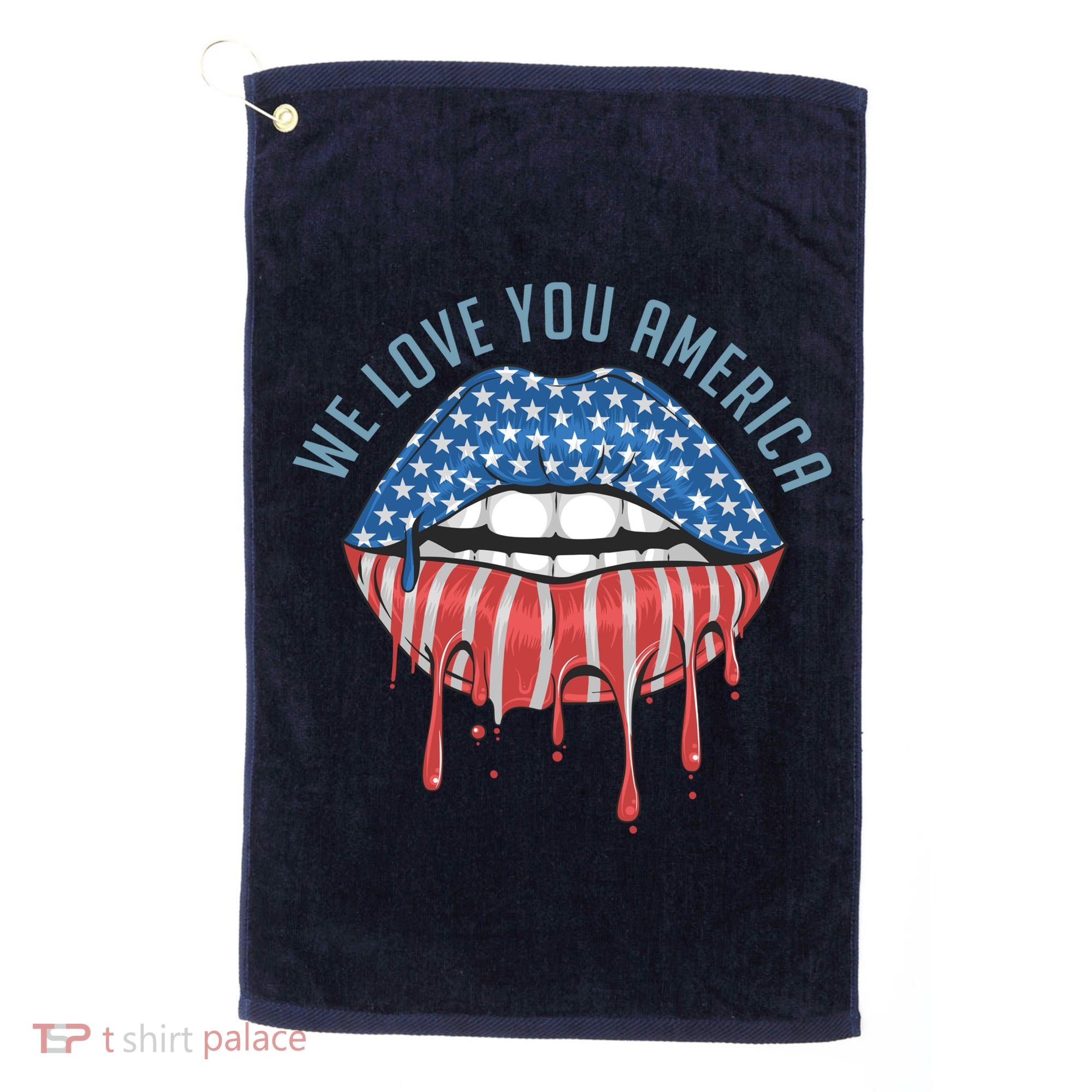 We Love You America Lips Golf Towel