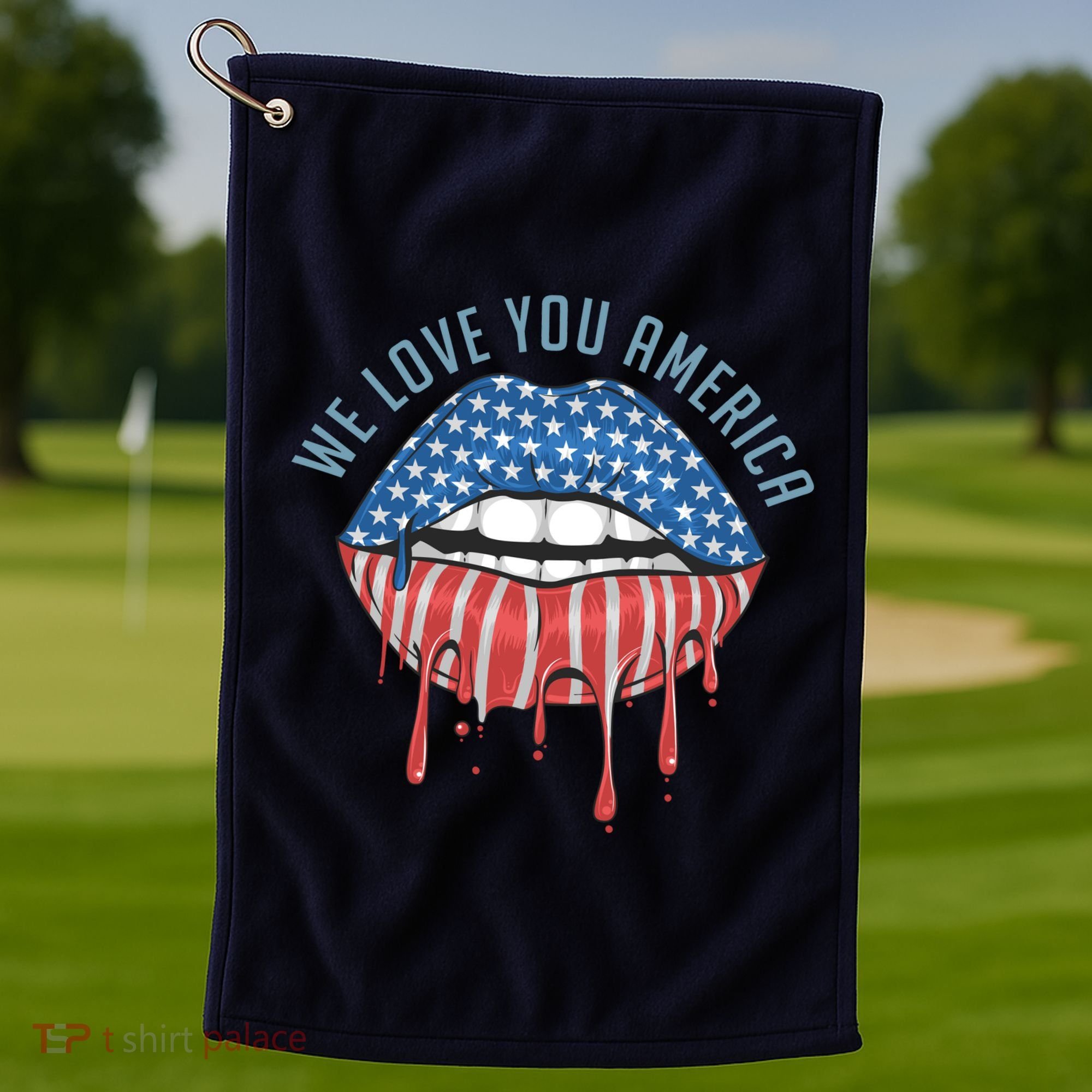 We Love You America Lips Golf Towel