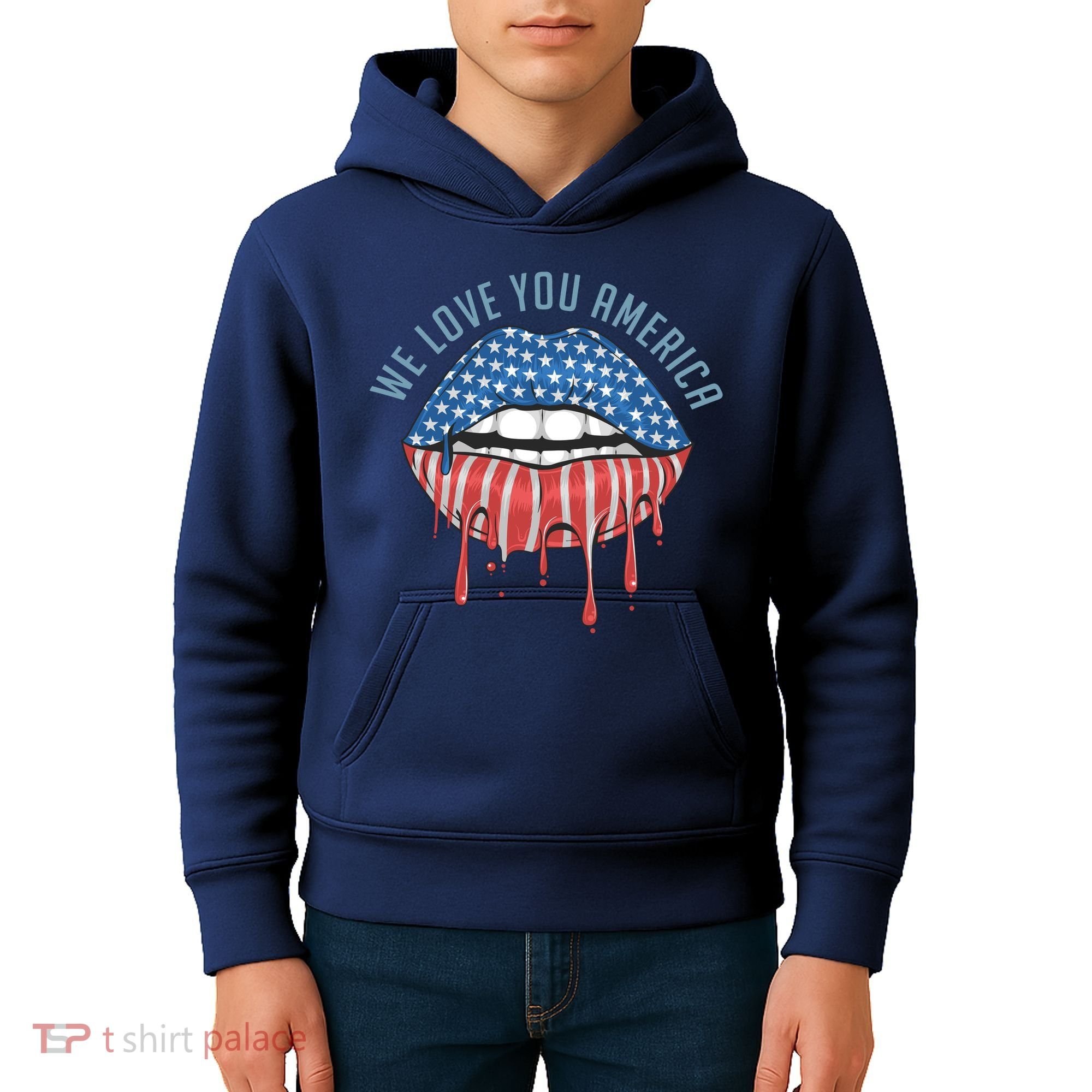 We Love You America Lips Kids Hoodie