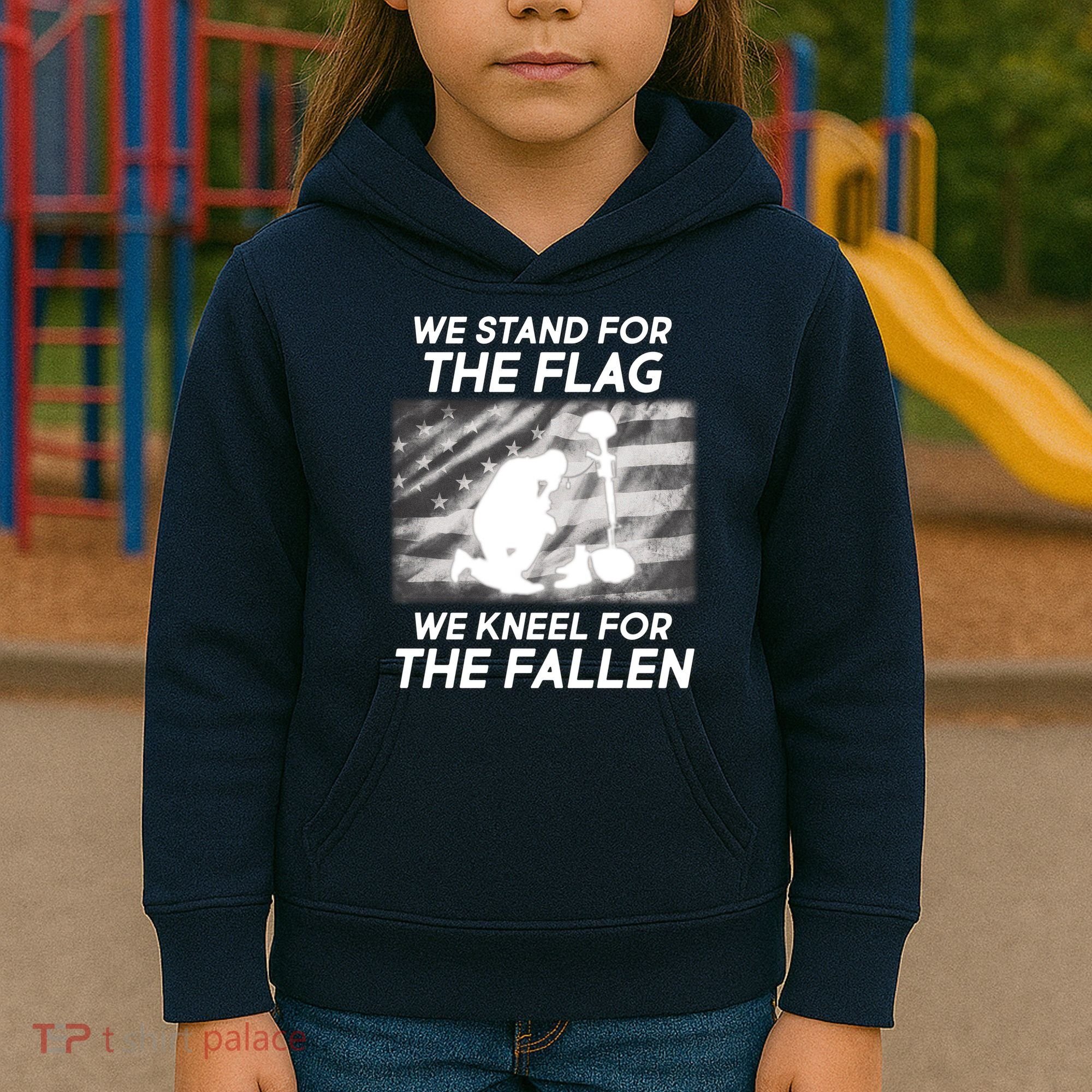 We Stand For The Flag We Kneel For The Fallen Kids Hoodie