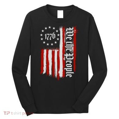 We The People 1776 Distressed USA American Flag Long Sleeve Shirt