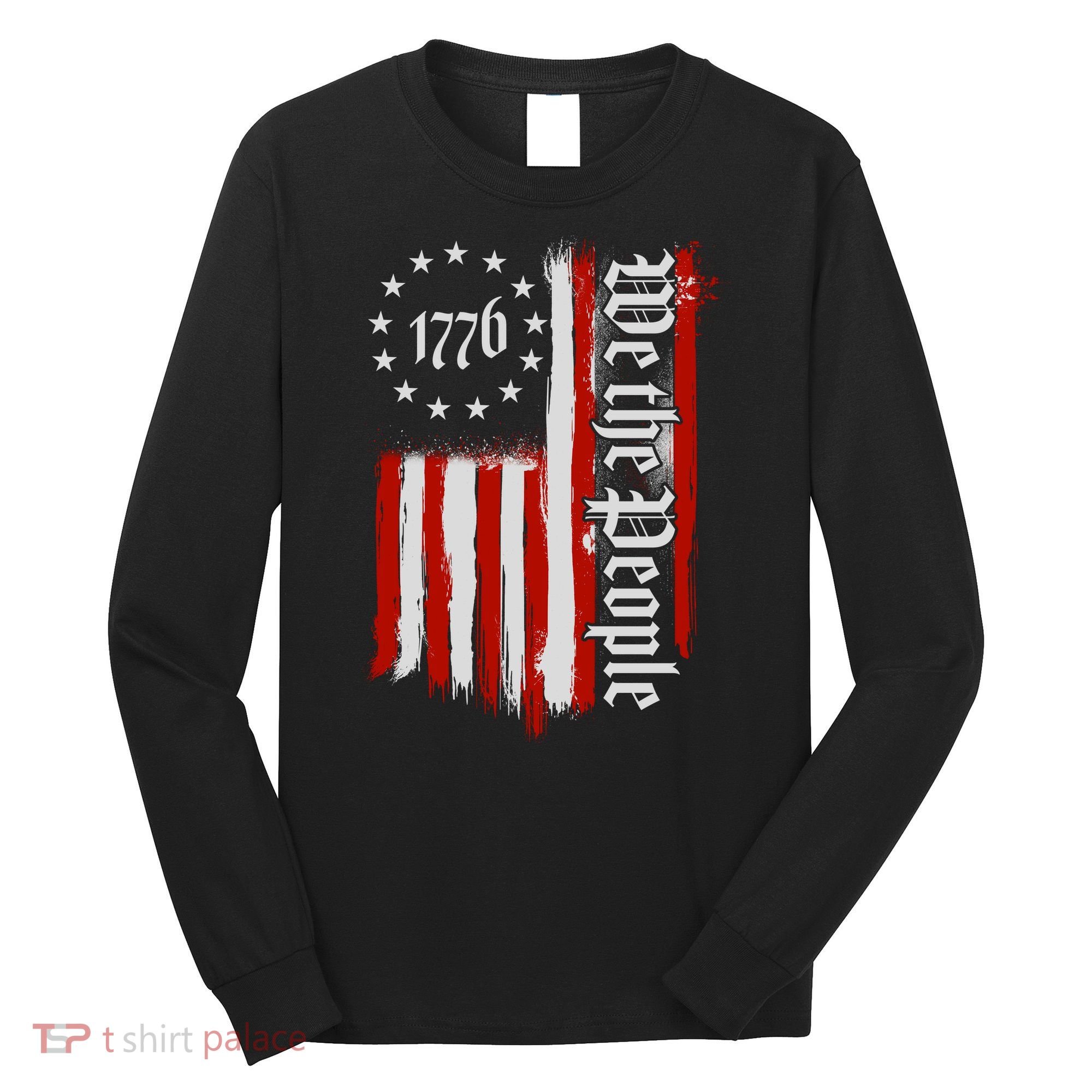 We The People 1776 Distressed USA American Flag Long Sleeve Shirt