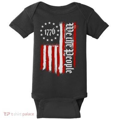 We The People 1776 Distressed USA American Flag Baby Bodysuit