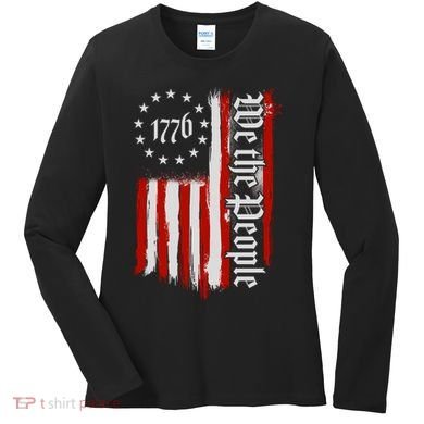 We The People 1776 Distressed USA American Flag Women's Long Sleeve Shirt