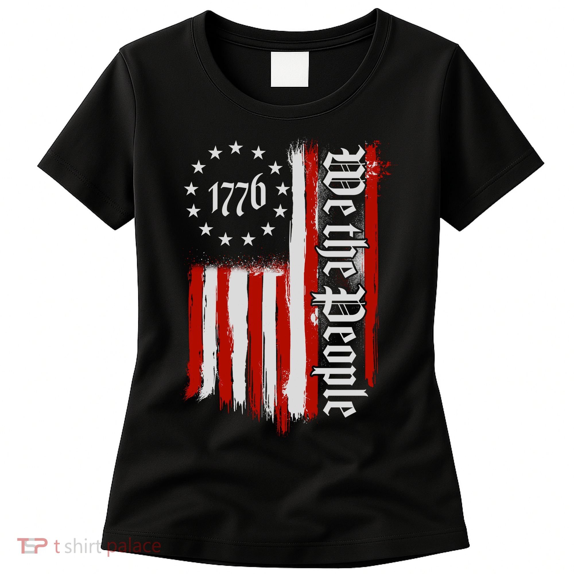 We The People 1776 Distressed USA American Flag Women's T-Shirt
