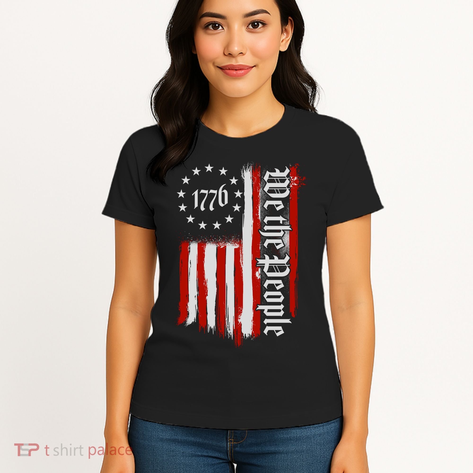 We The People 1776 Distressed USA American Flag Women's T-Shirt