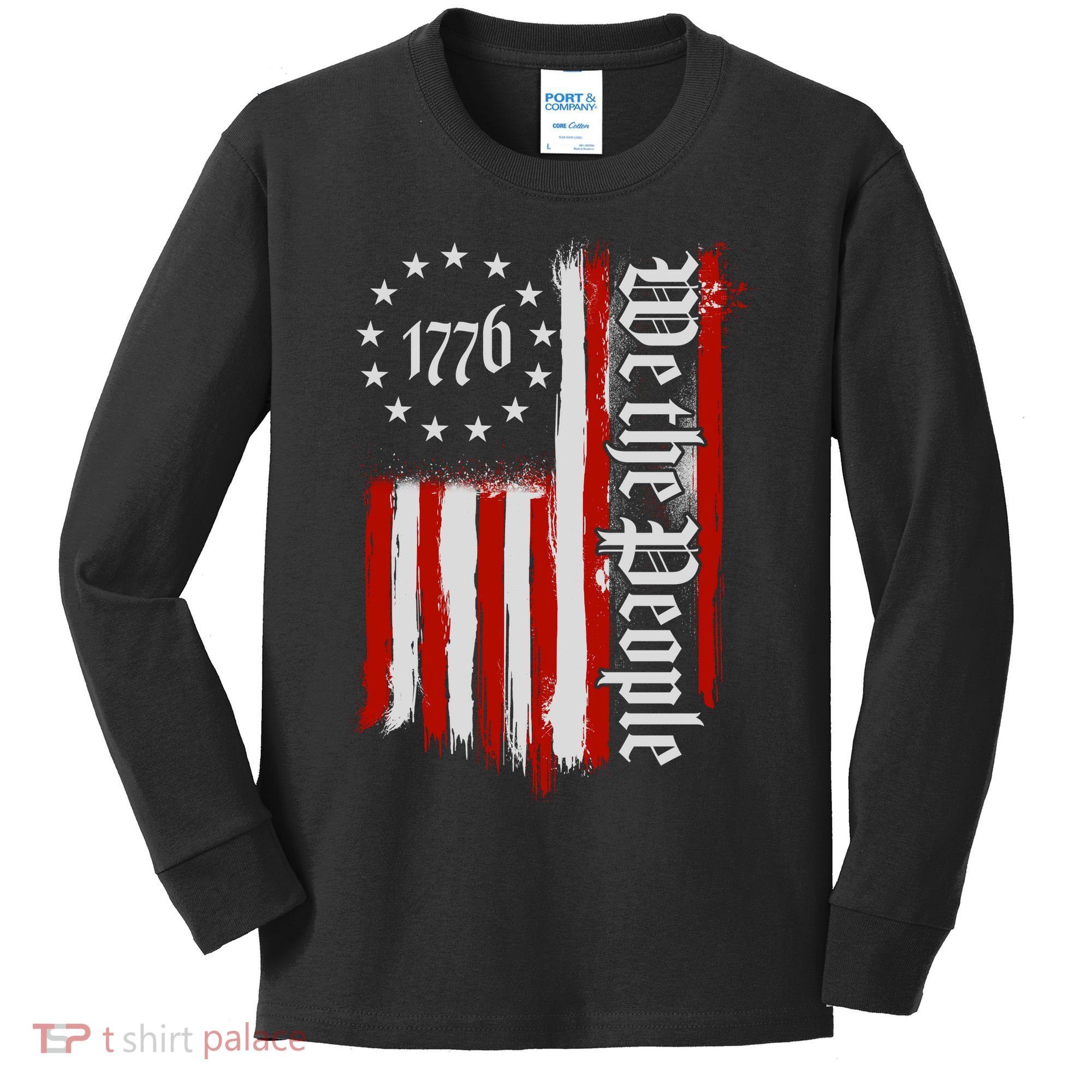 We The People 1776 Distressed USA American Flag Kids Long Sleeve Shirt