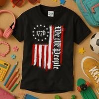 We The People 1776 Distressed USA American Flag Kids T-Shirt thumb 3