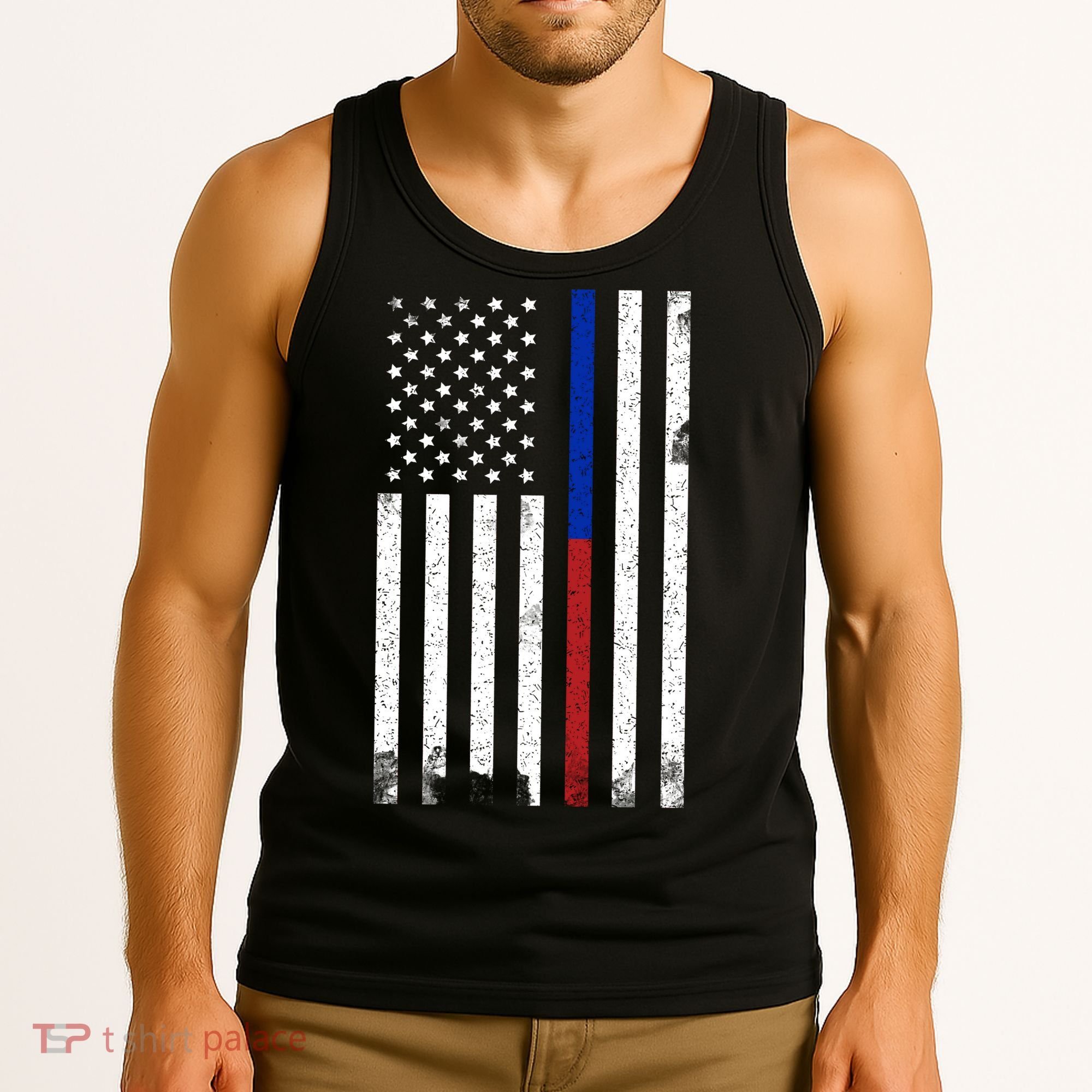 We The People Holsters  American Flag Thin Blue-Red Line Tank Top