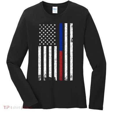 We The People Holsters  American Flag Thin Blue-Red Line Women's Long Sleeve Shirt