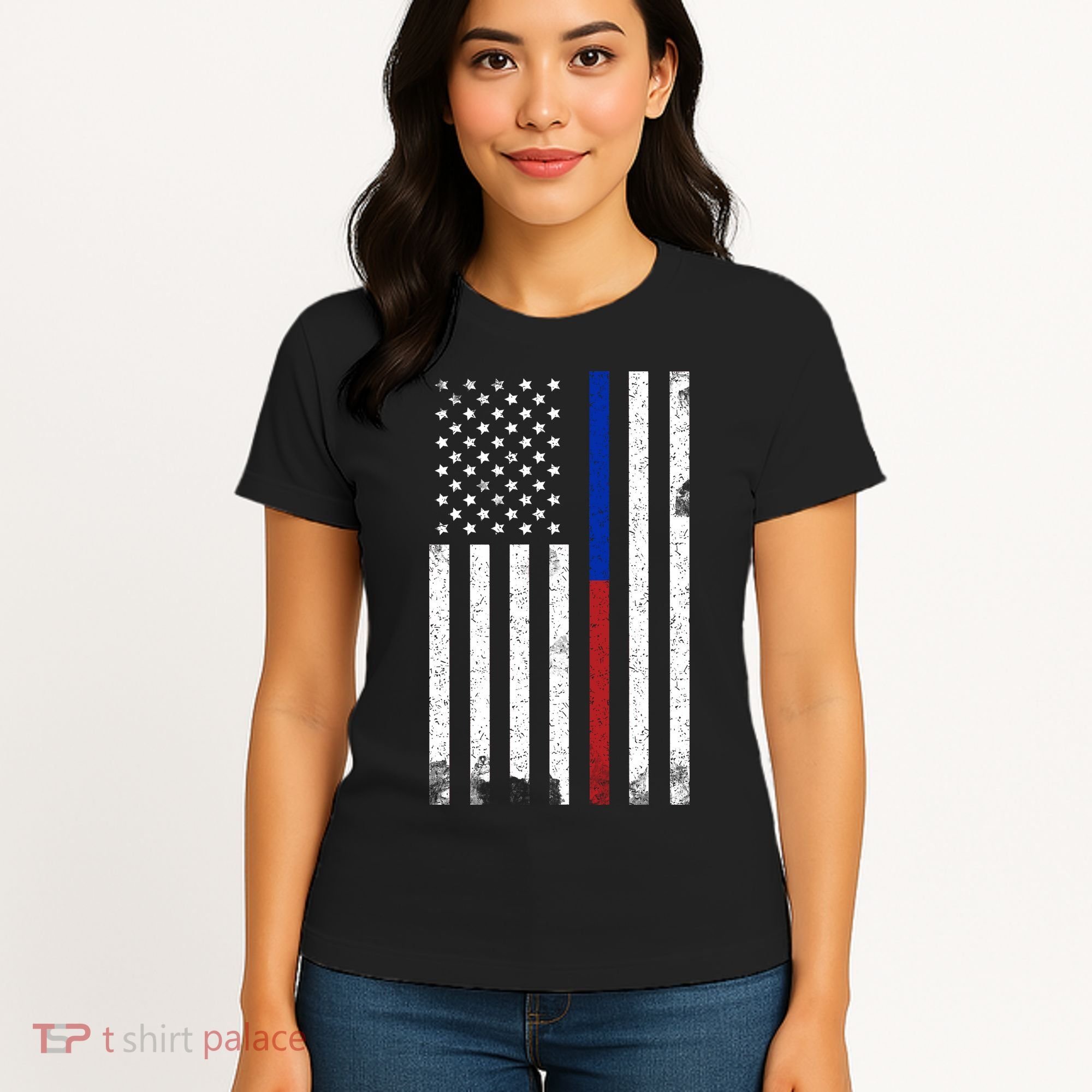 We The People Holsters  American Flag Thin Blue-Red Line Women's T-Shirt