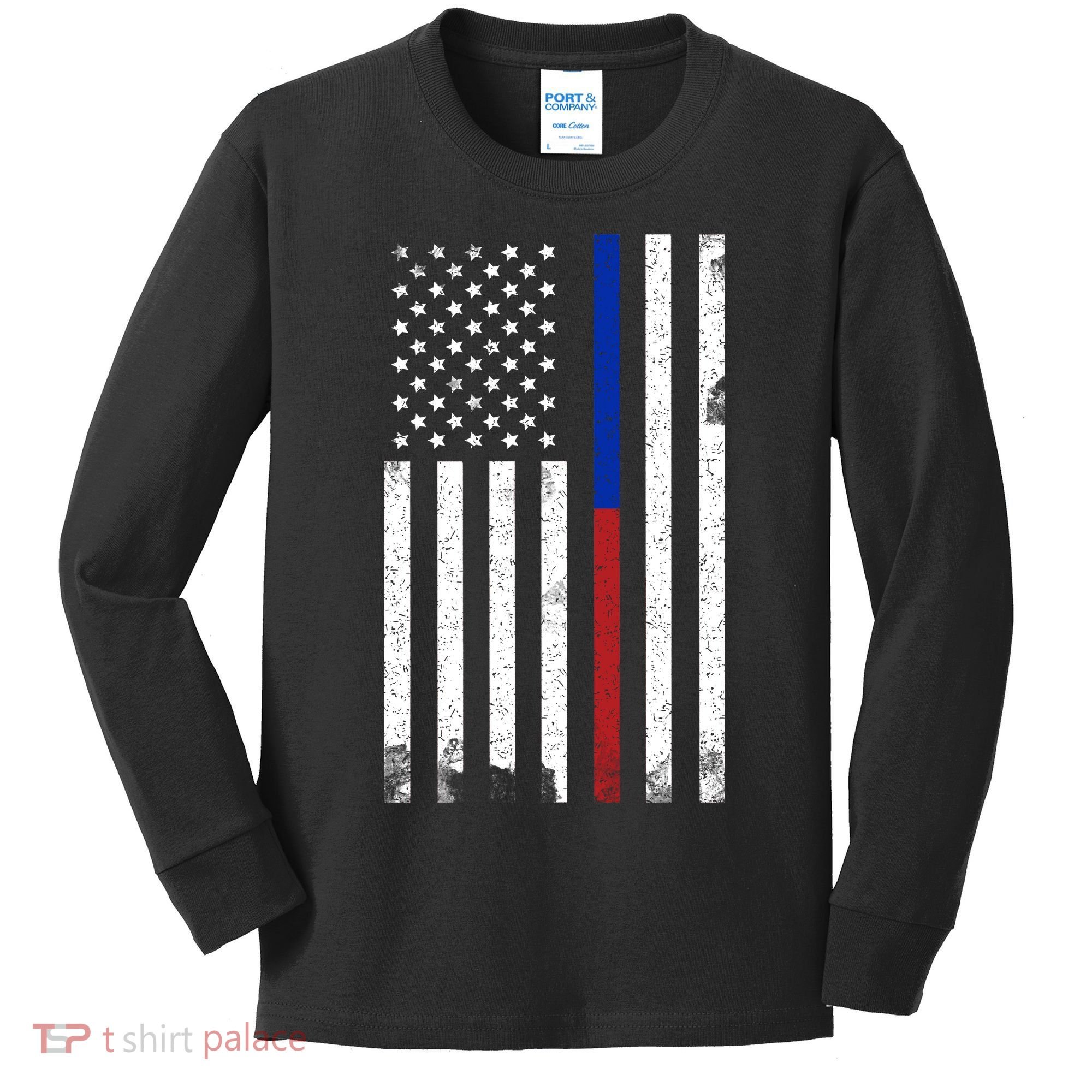We The People Holsters  American Flag Thin Blue-Red Line Kids Long Sleeve Shirt