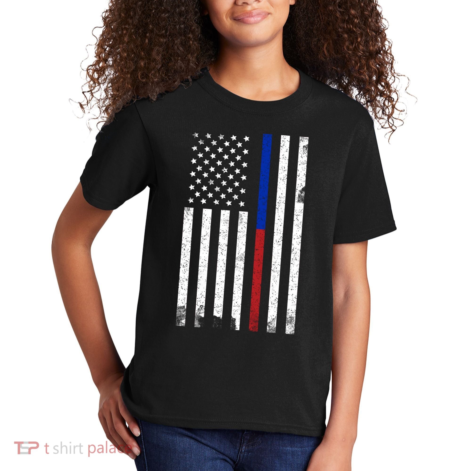 We The People Holsters  American Flag Thin Blue-Red Line Kids T-Shirt