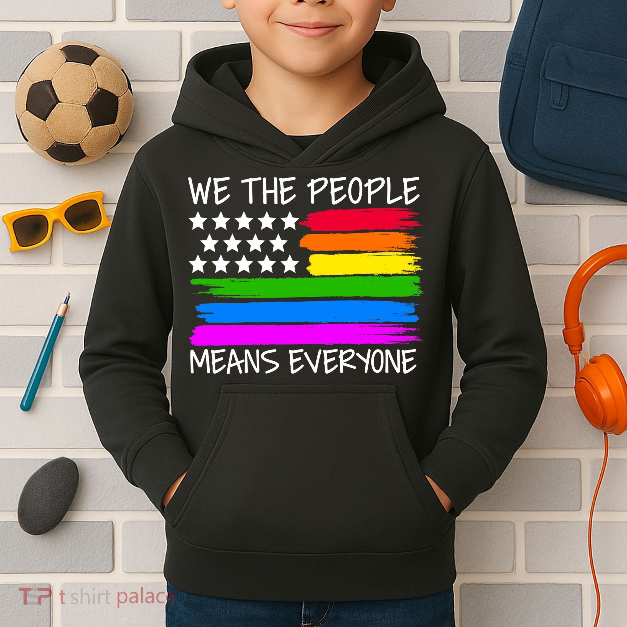 We The People Means Everyone Rainbow LGBT Flag Kids Hoodie
