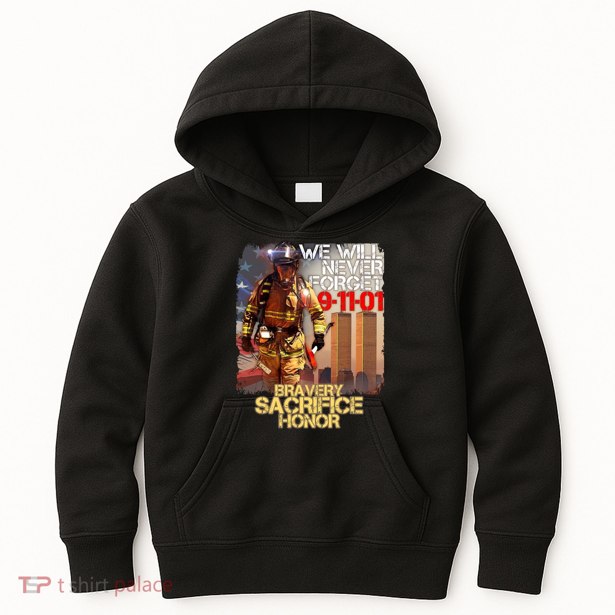 We Will Never Forget Bravery Sacrifice Honor 9-11-01 Kids Hoodie