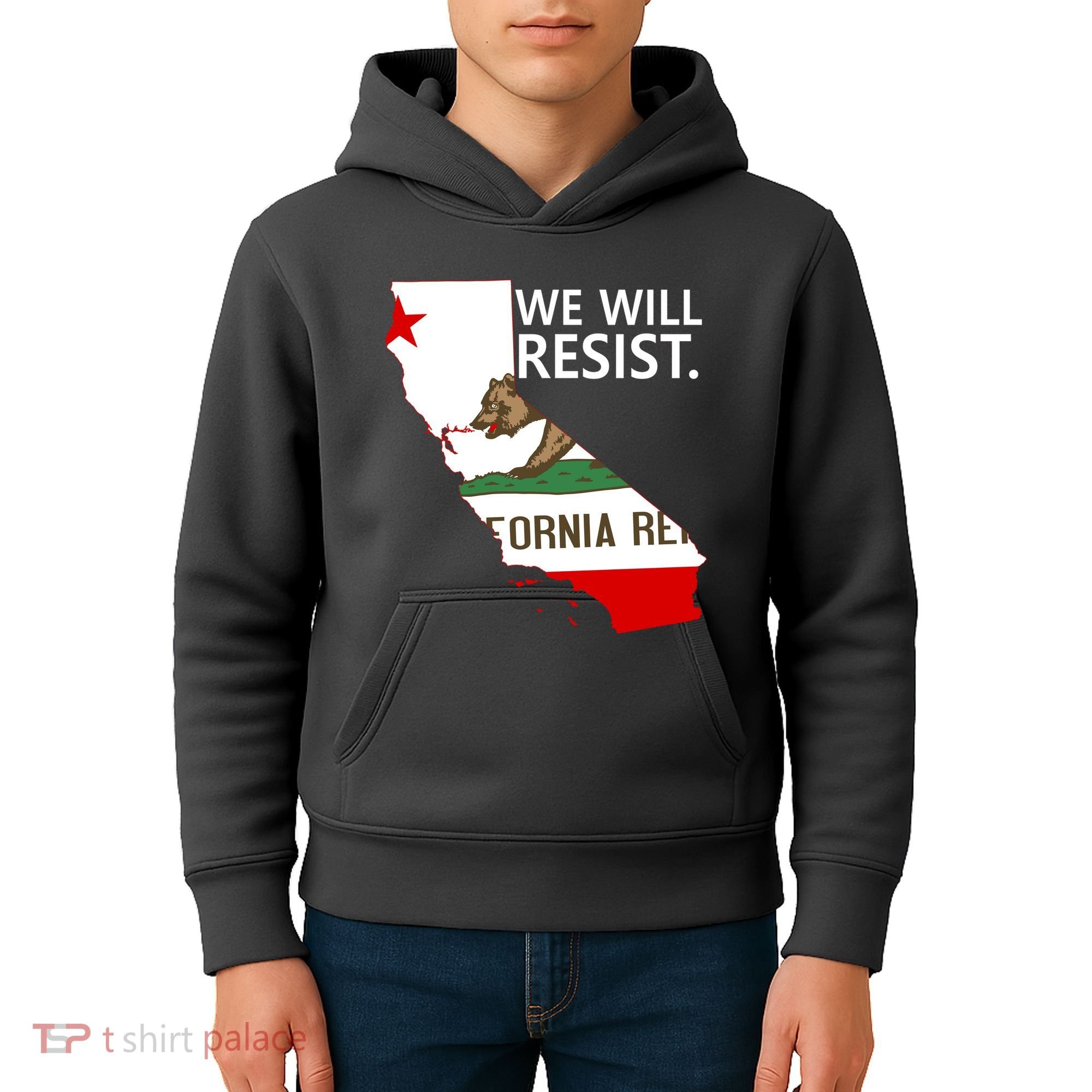 We Will Resist. California Flag Resistance Anti Trump Kids Hoodie