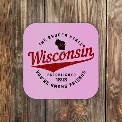 Wisconsin Est. 1848 Badger State Map Pride Vintage Coaster