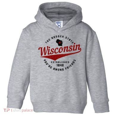 Wisconsin Est. 1848 Badger State Map Pride Vintage Toddler Hoodie