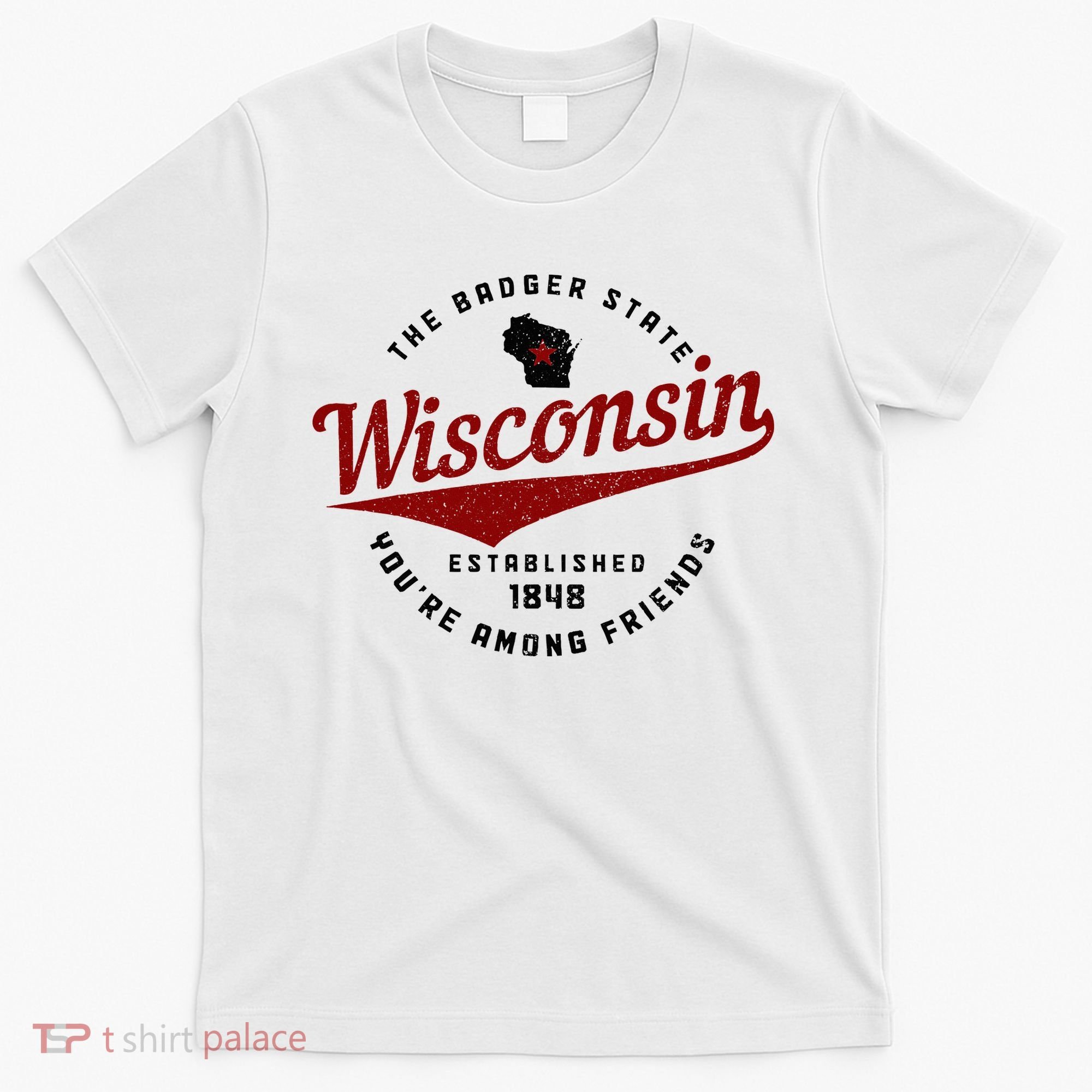 Wisconsin Est. 1848 Badger State Map Pride Vintage T-Shirt