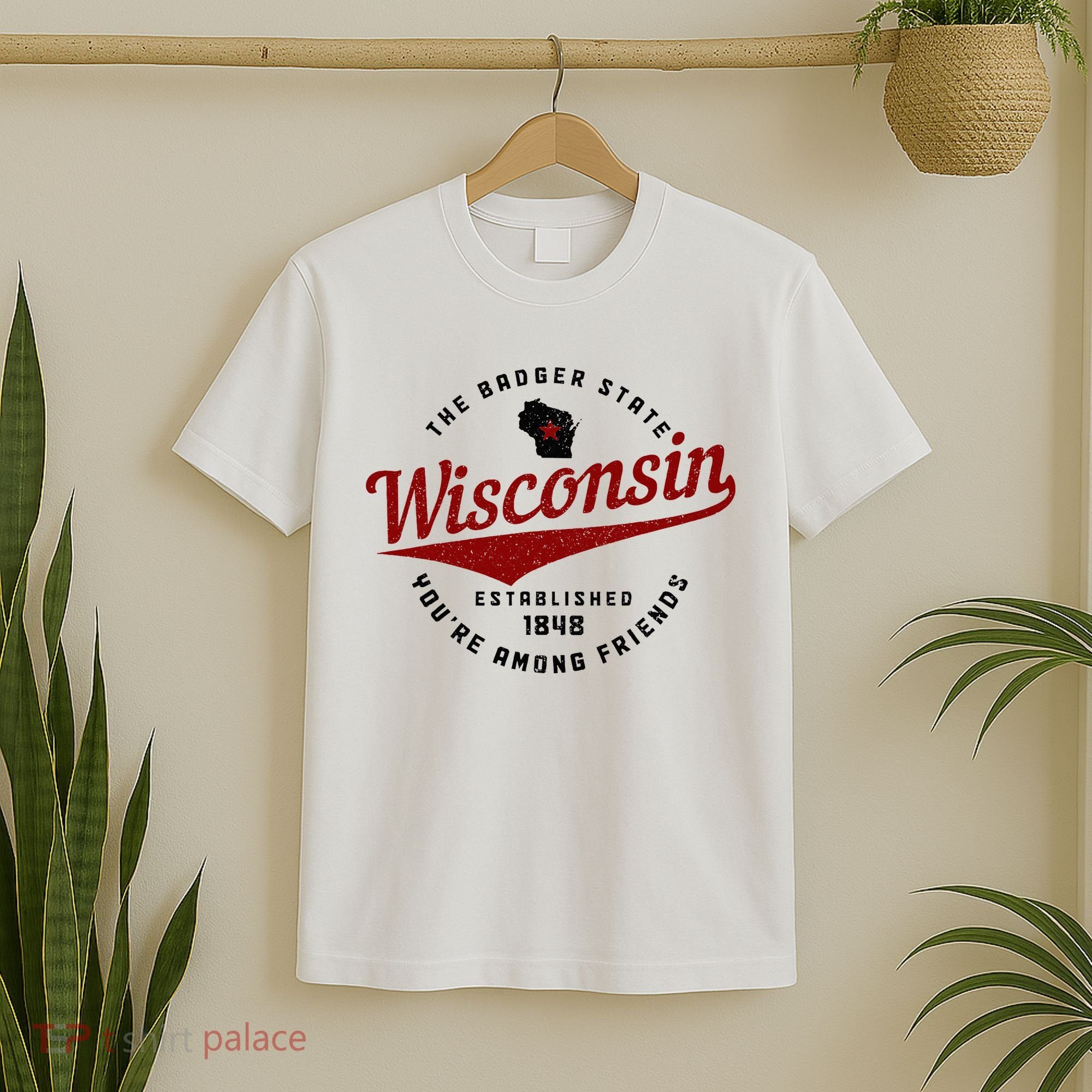 Wisconsin Est. 1848 Badger State Map Pride Vintage T-Shirt