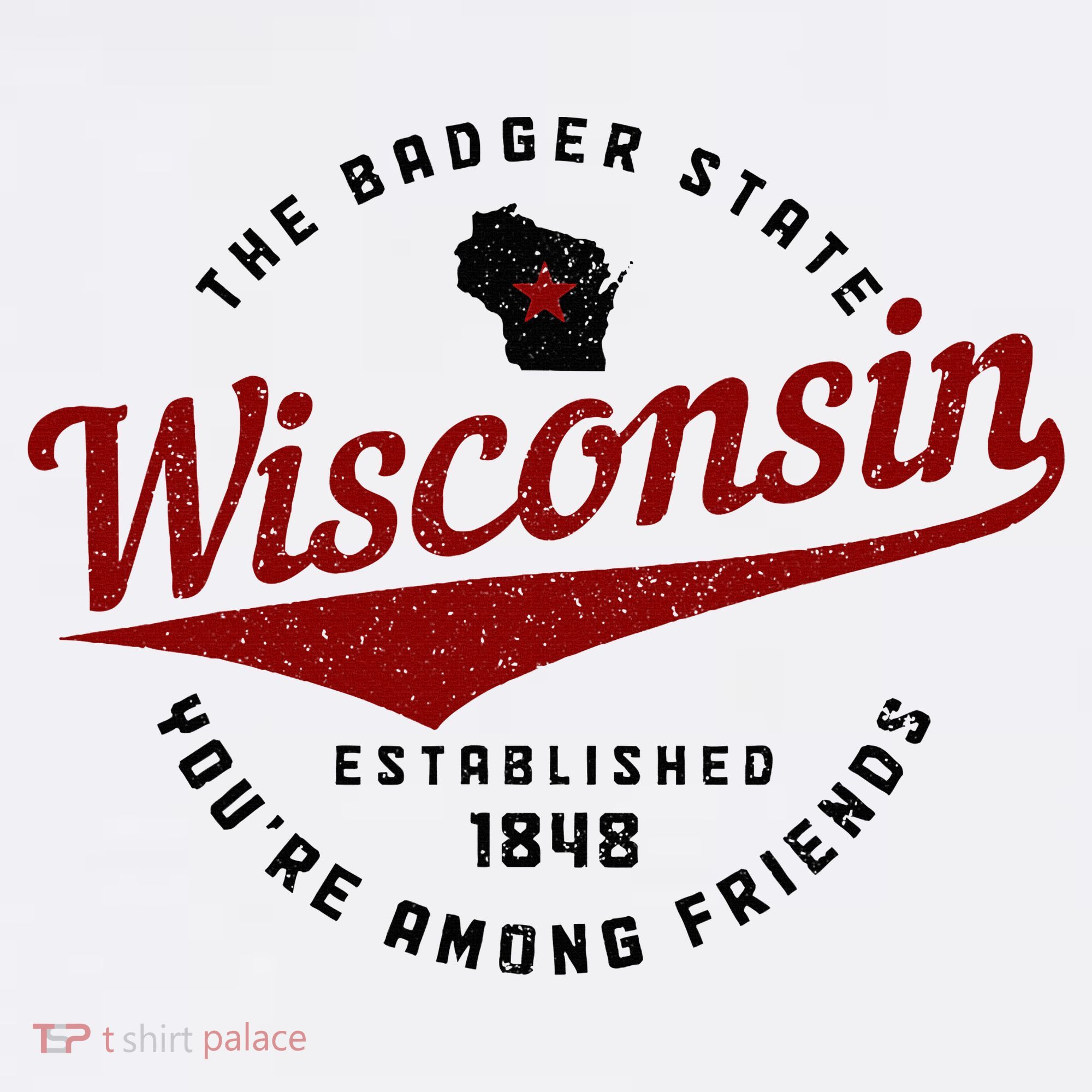 Wisconsin Est. 1848 Badger State Map Pride Vintage T-Shirt