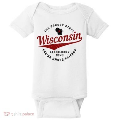 Wisconsin Est. 1848 Badger State Map Pride Vintage Baby Bodysuit