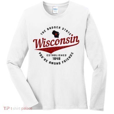 Wisconsin Est. 1848 Badger State Map Pride Vintage Women's Long Sleeve Shirt