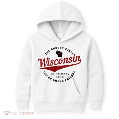 Wisconsin Est. 1848 Badger State Map Pride Vintage Kids Hoodie