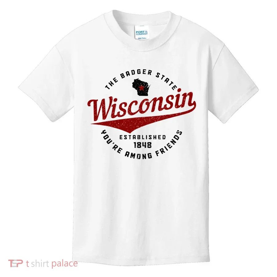 Wisconsin Est. 1848 Badger State Map Pride Vintage Kids T-Shirt