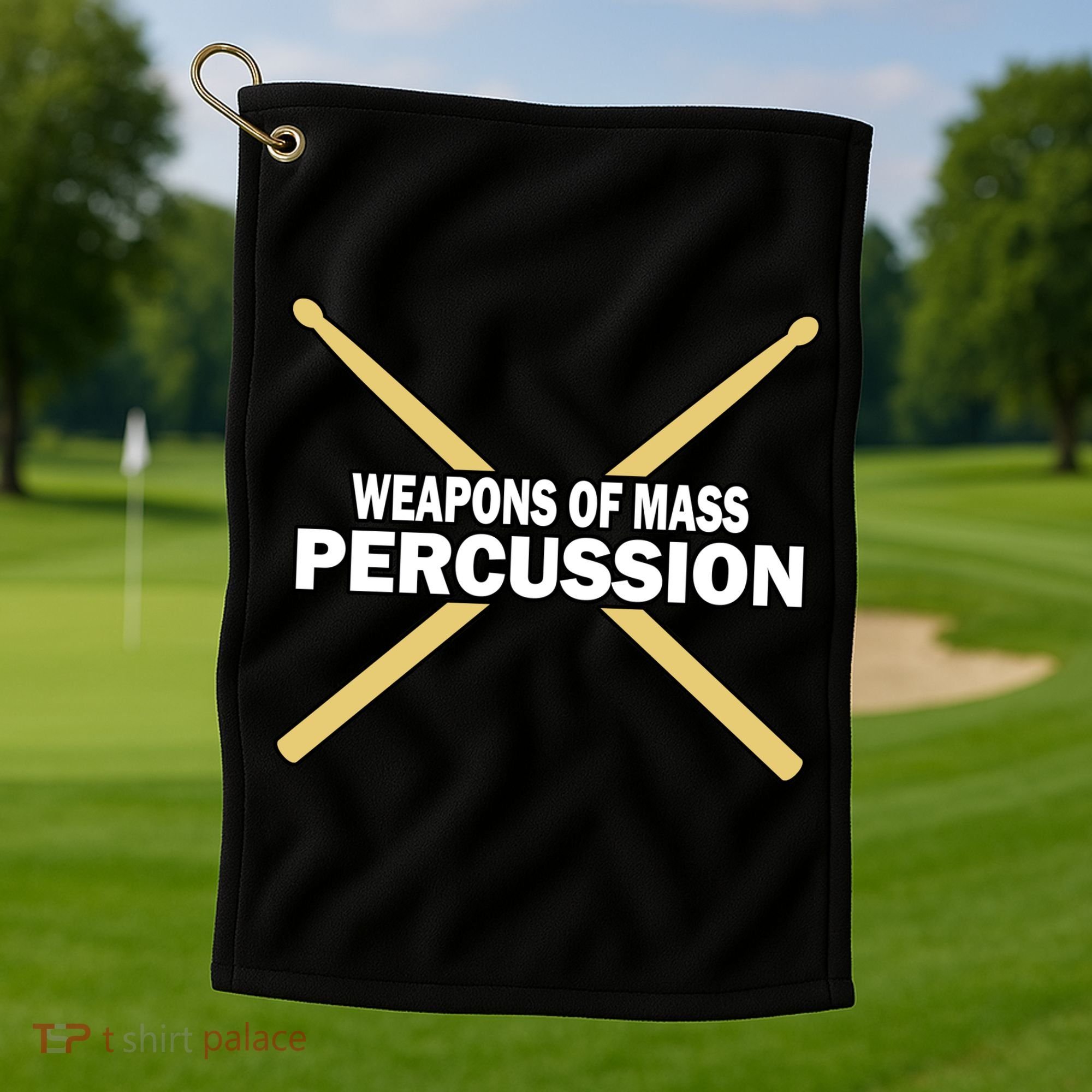 Weapons of Mass Percussion Funny Drummer Golf Towel