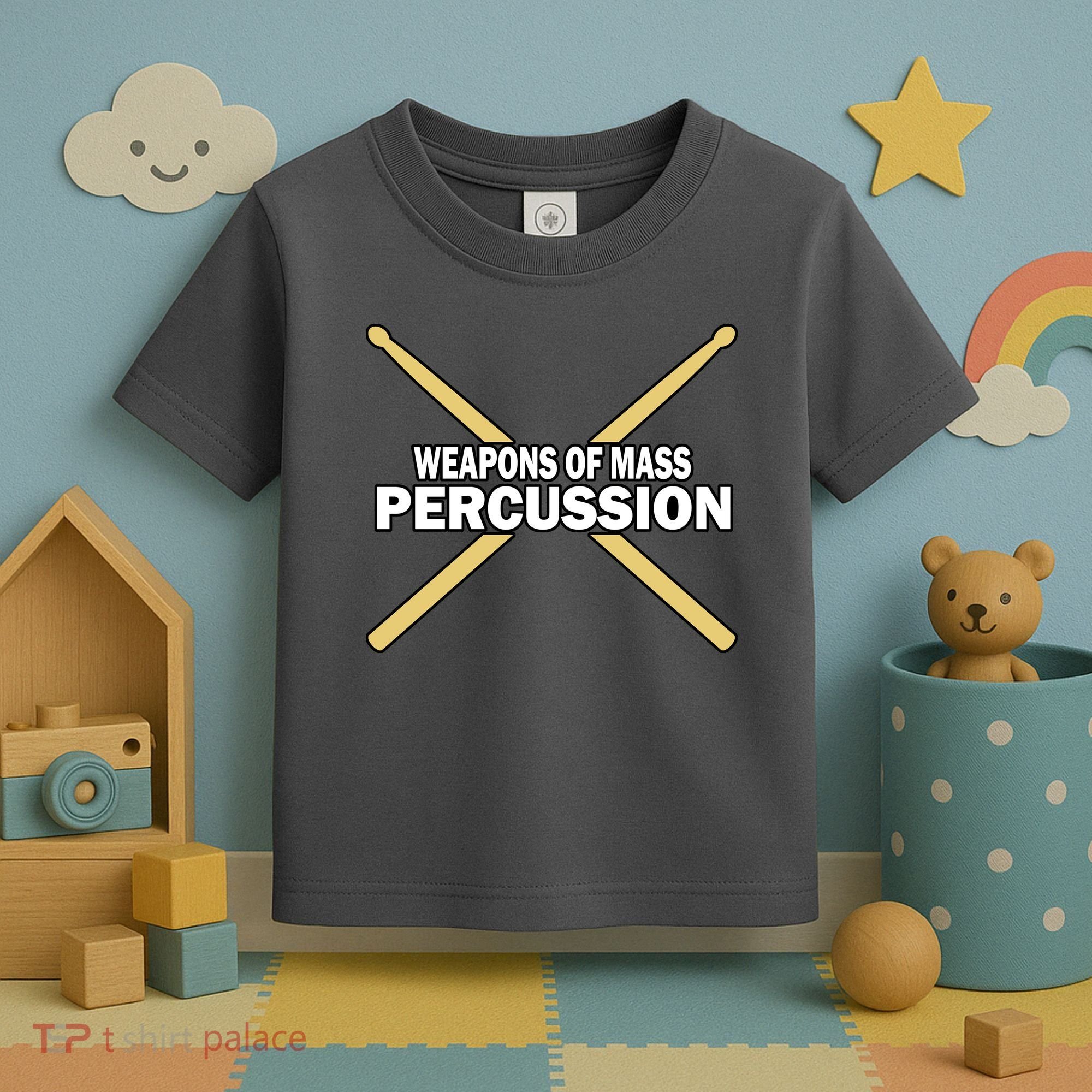 Weapons of Mass Percussion Funny Drummer Toddler T-Shirt