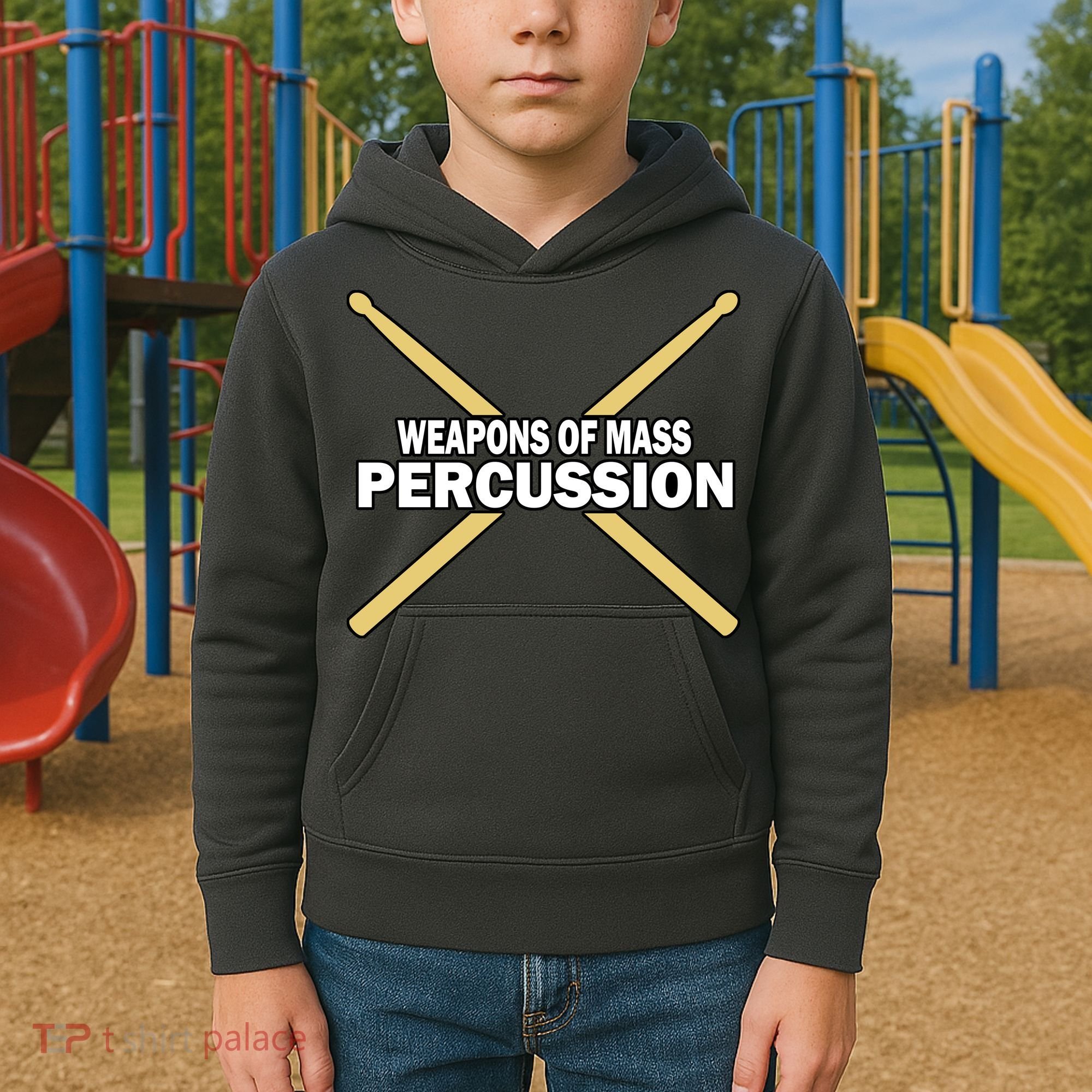 Weapons of Mass Percussion Funny Drummer Kids Hoodie