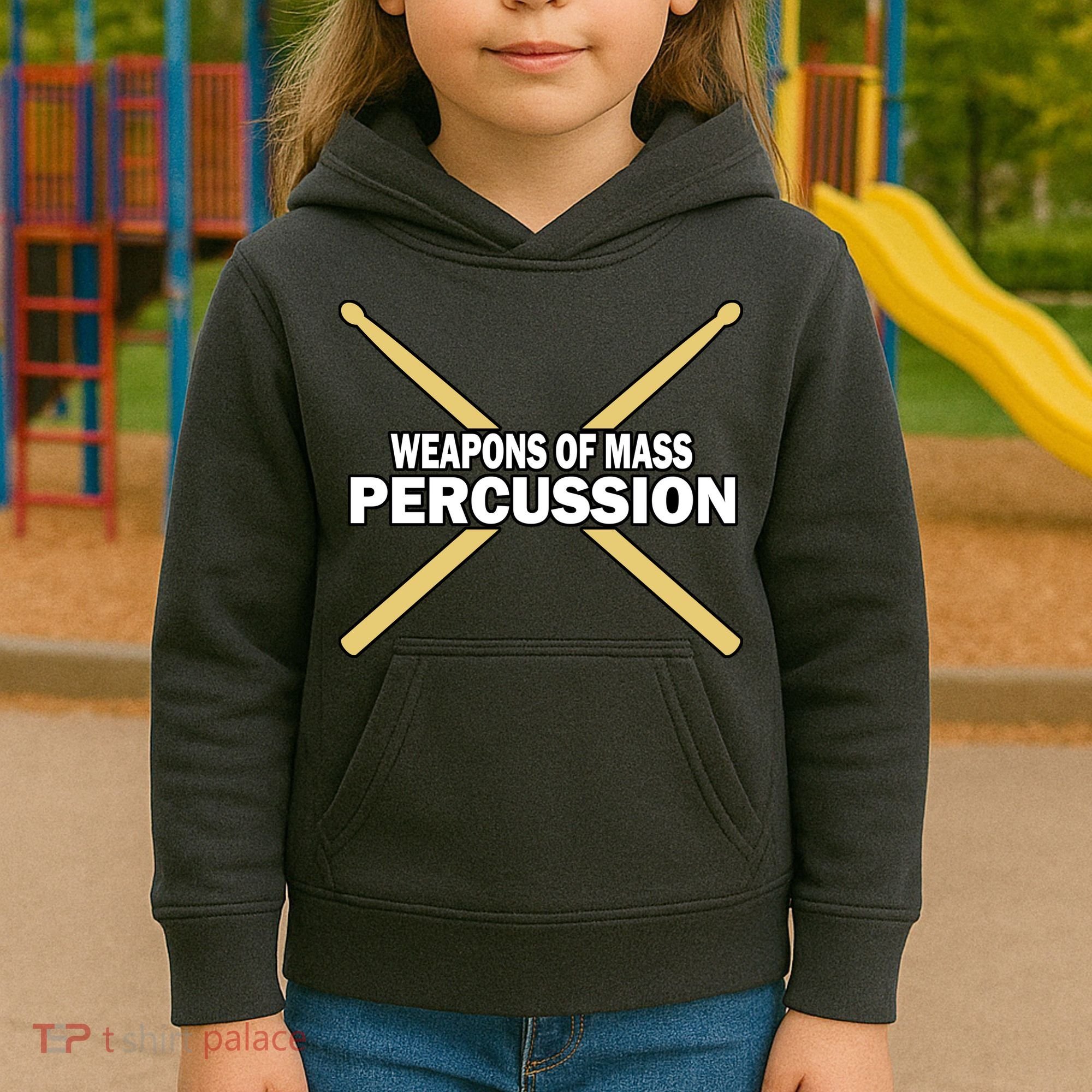 Weapons of Mass Percussion Funny Drummer Kids Hoodie