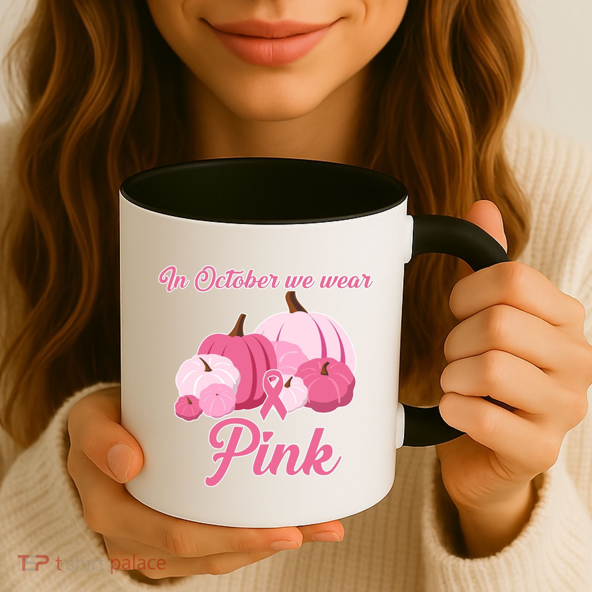 Wear Pin In October Breast Cancer Awareness Autumn Coffee Mug