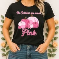 Wear Pin In October Breast Cancer Awareness Autumn Women's T-Shirt thumb 2