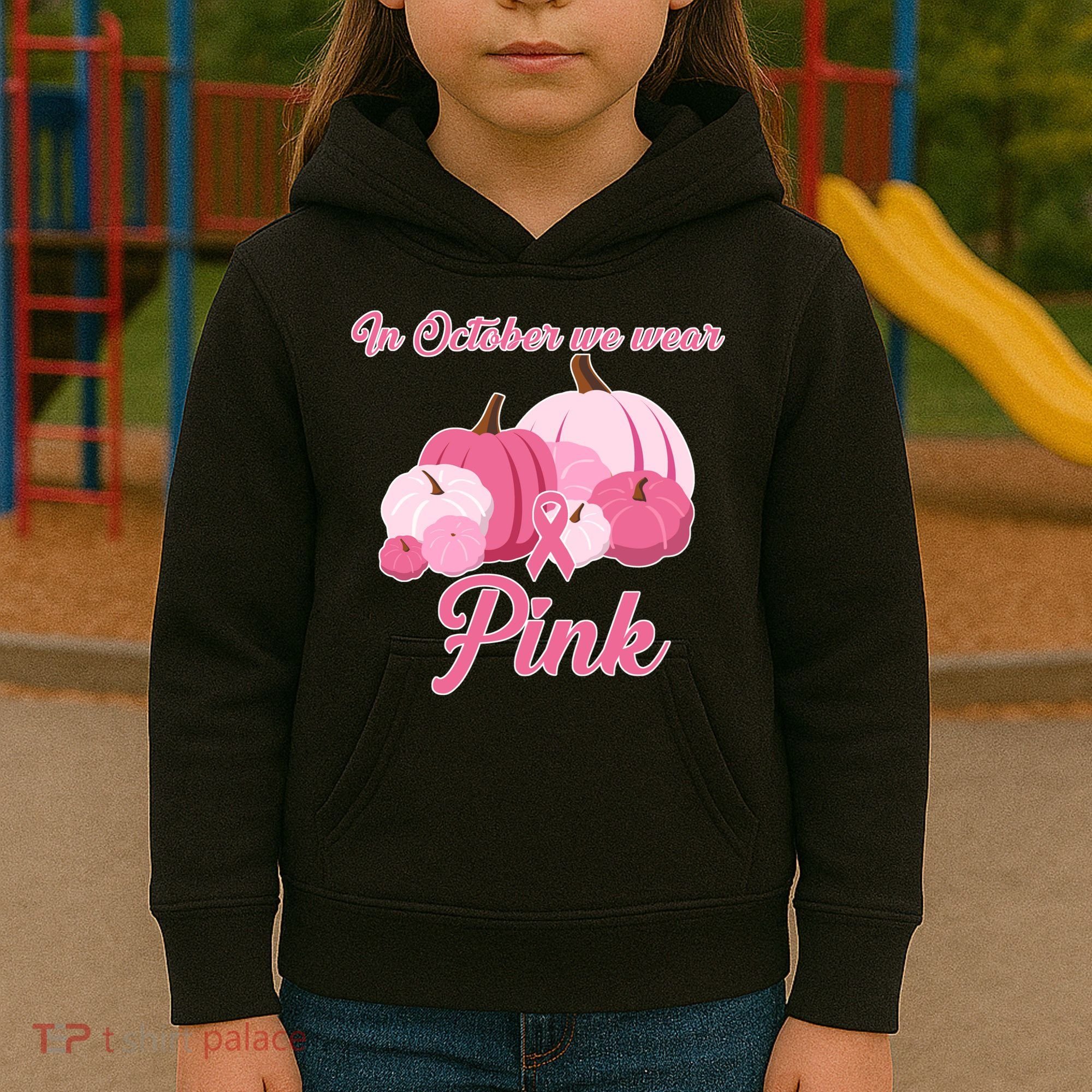 Wear Pin In October Breast Cancer Awareness Autumn Kids Hoodie