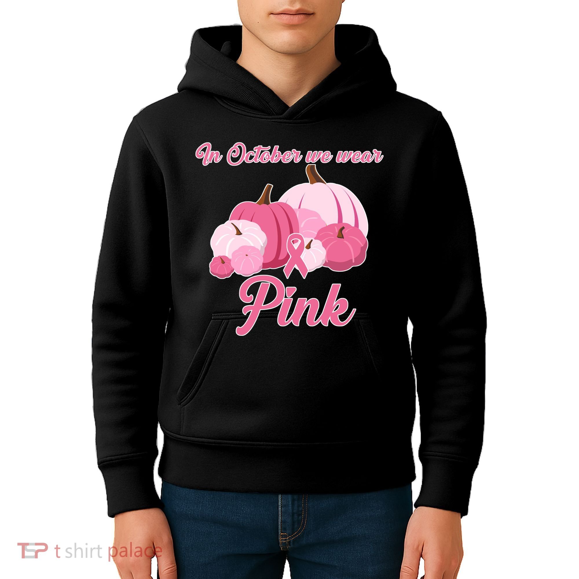 Wear Pin In October Breast Cancer Awareness Autumn Kids Hoodie