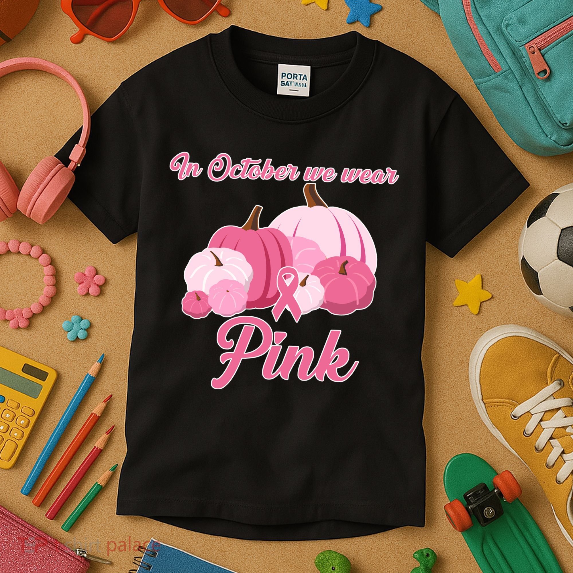 Wear Pin In October Breast Cancer Awareness Autumn Kids T-Shirt