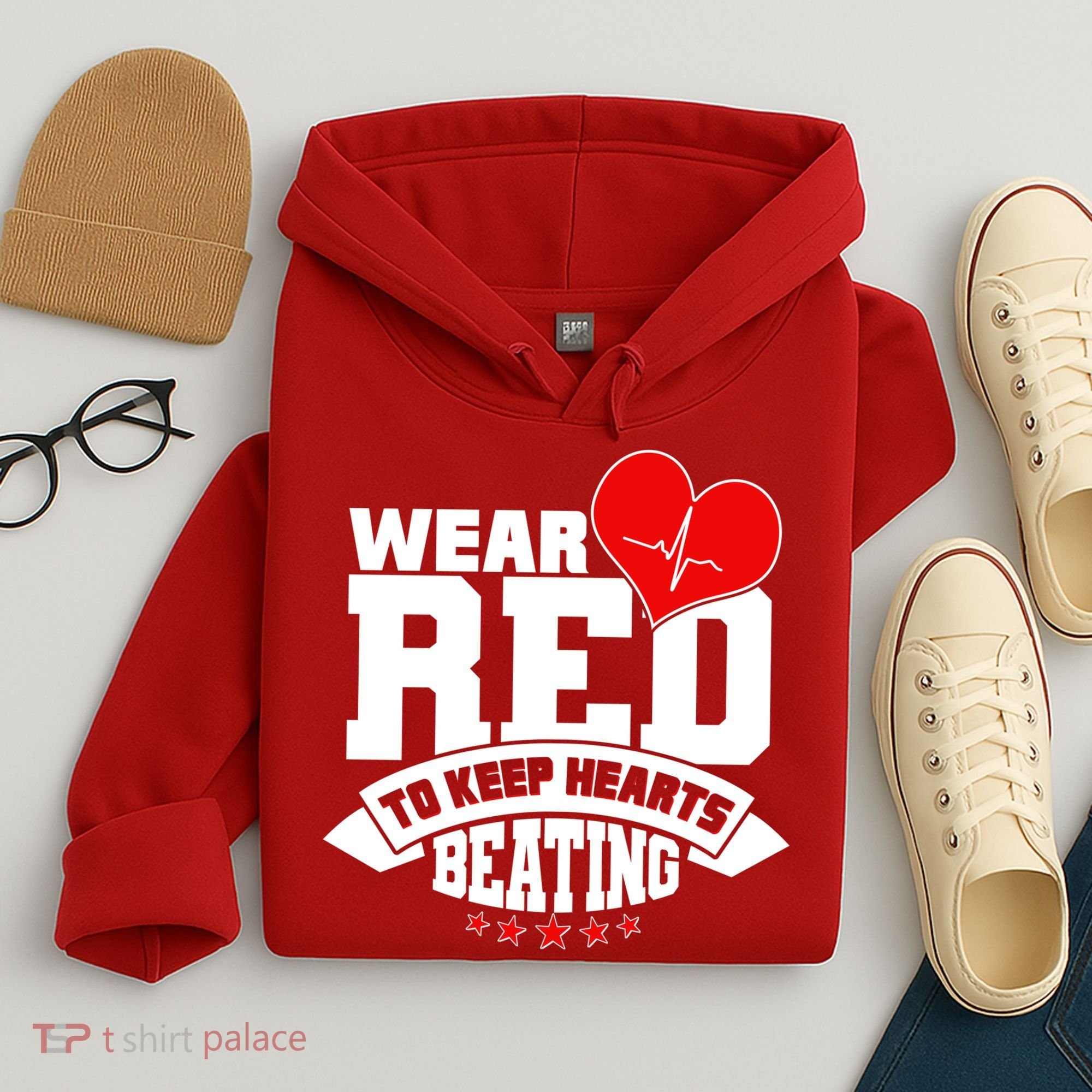 Wear Red To Keep Hearts Beating Heart Health Awareness Hoodie