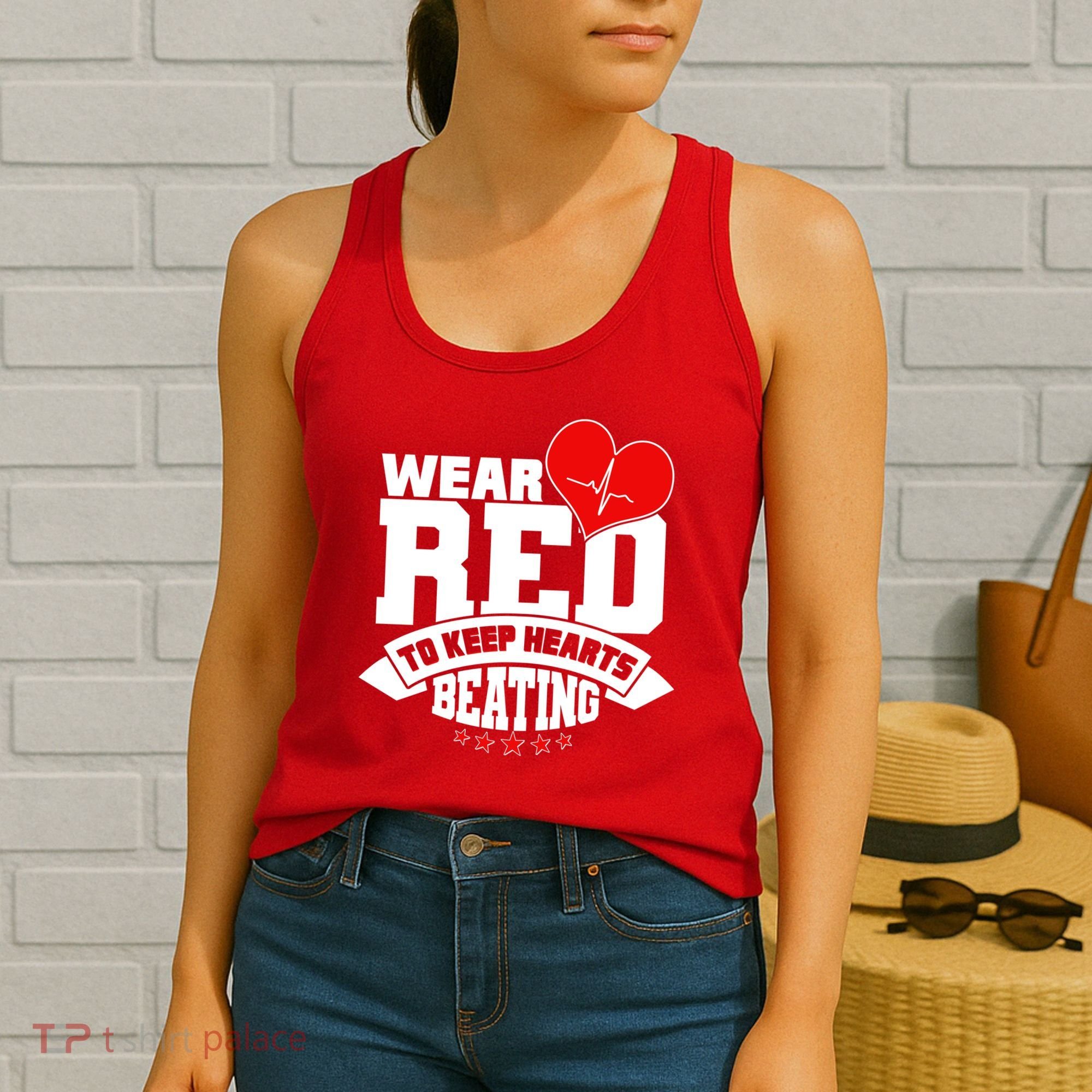 Wear Red To Keep Hearts Beating Heart Health Awareness Women's Tank Top