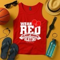 Wear Red To Keep Hearts Beating Heart Health Awareness Tank Top thumb 4