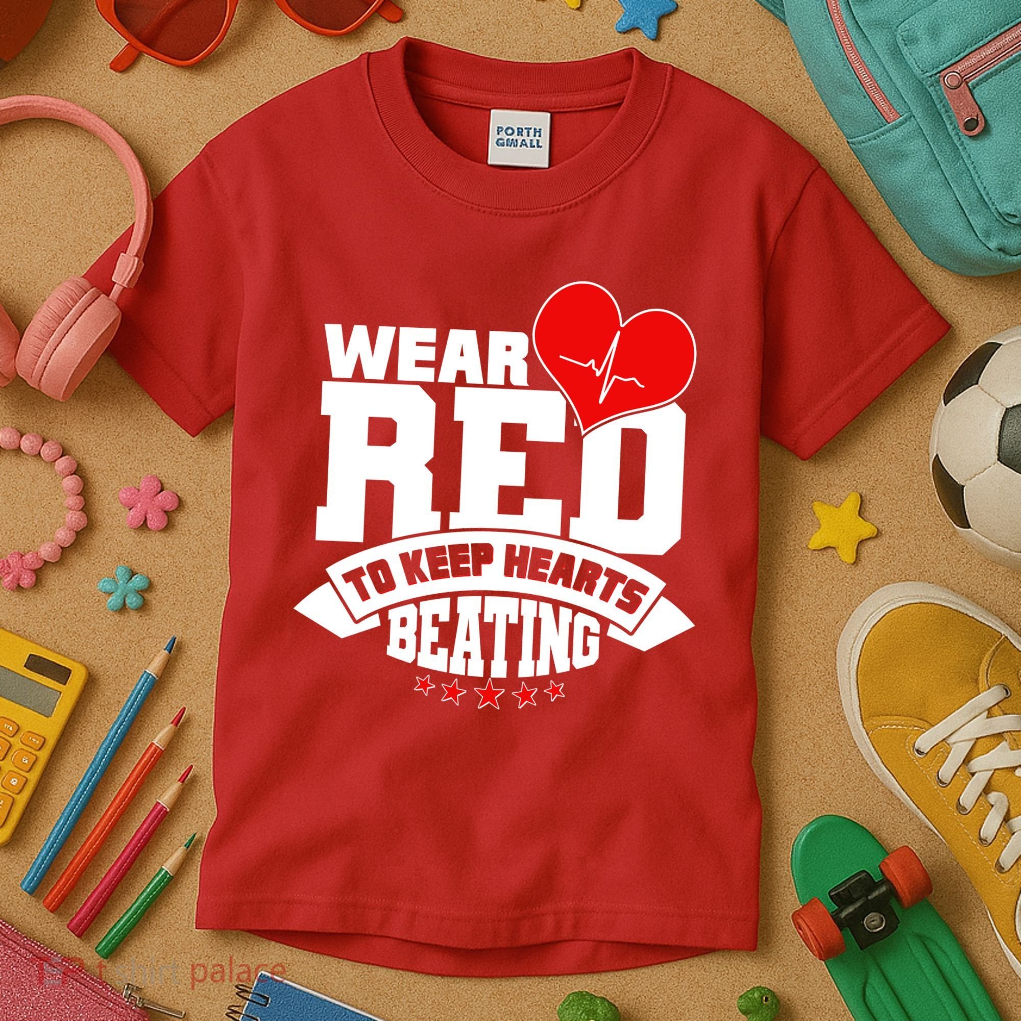 Wear Red To Keep Hearts Beating Heart Health Awareness Kids T-Shirt